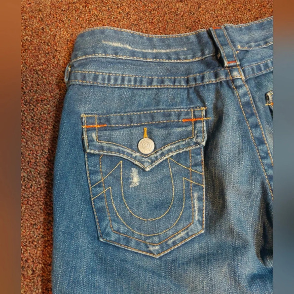 True Religion Bermuda Cut Off Jean Shorts Front Distressed 27 - Picture 6 of 8